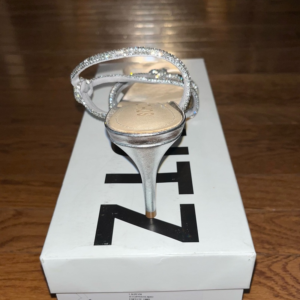 SCHUTZ Lauryn Slide Sandals Cristal Forro & Silver Women’s 5.5B Jewel Encrusted - Picture 12 of 16